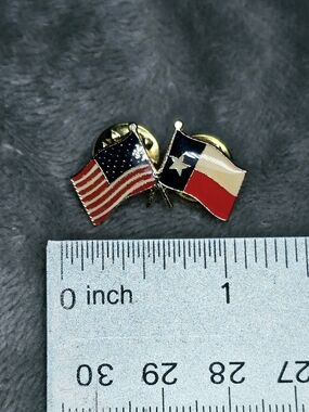 Coming Soon PinMart USA & Texas Crossed Flags Lapel Pin Gold Tone